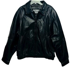 Men’s Biker Jacket Genuine Black Leather Bomber Sz XL Wilsons Pelle Studio